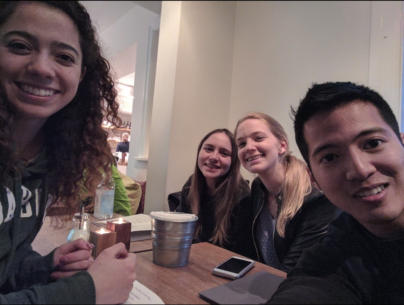 Selfie with Mari, Christine, and Tatiana at Sandholt Cafe in Reykjavik